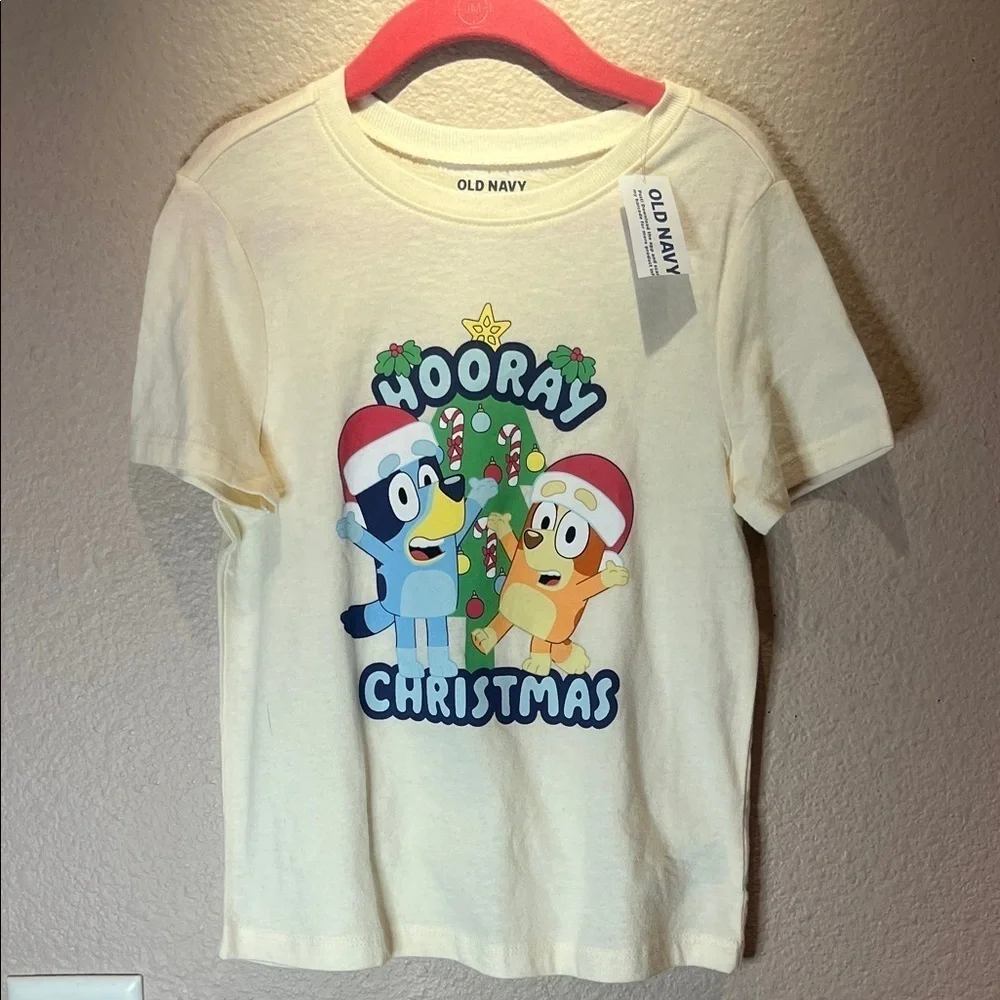 New Bluey Cream Colored Christmas T Shirt Hooray Christmas Size 5T NWT
